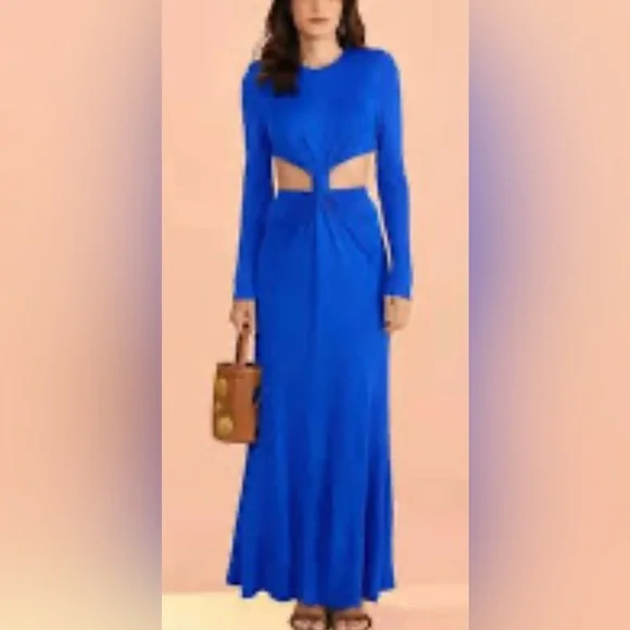 FARM RIO Blue Knot Cut-Out long sleeve dress xxs nwt - Picture 1 of 6